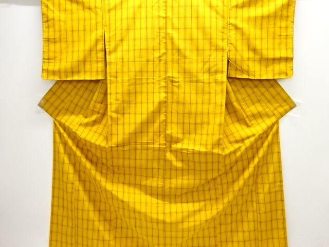 JAPANESE KIMONO / UNUSED KIMONO ENSEMBLE / SILK / YONEZAWA TSUMUGI / WOVEN GRID